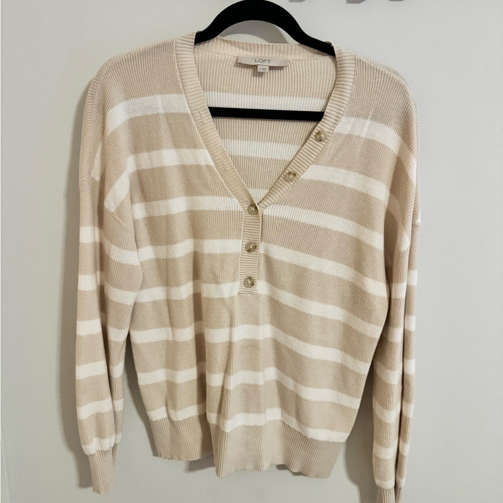 Ann Taylor Loft- Tan Striped Sweater